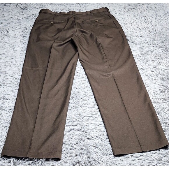 Haggar Golf Pants Mens 34x32 Cool 18 Brown Classic Fit Tan Chino‎ Dress Straight - Picture 2 of 10